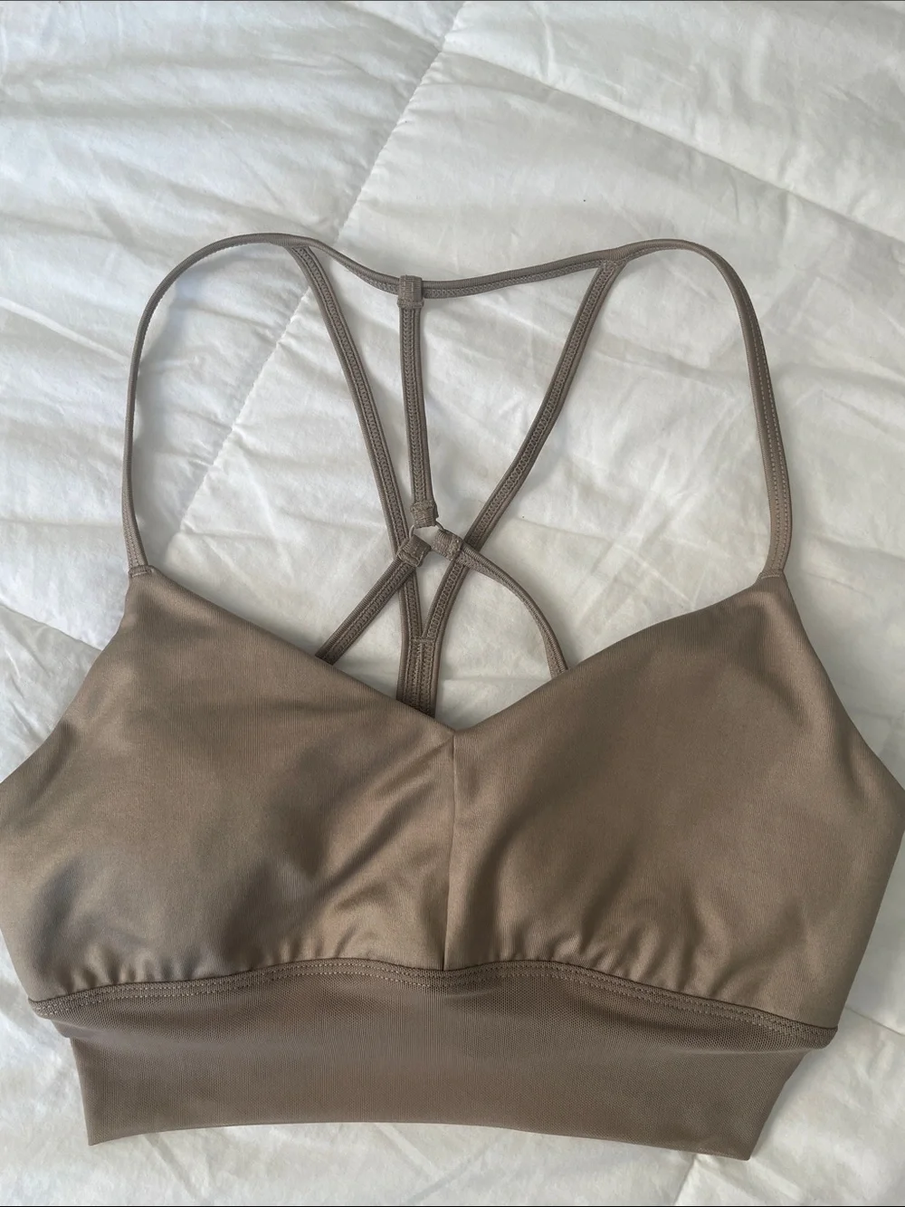 ALO Yoga Strappy Back Bralette in Taupe